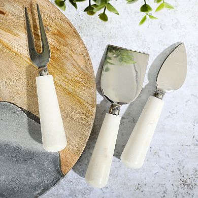 Laurie Gates California Designs Marble and Stainless Steel 3 Piece Cheese Knife Set