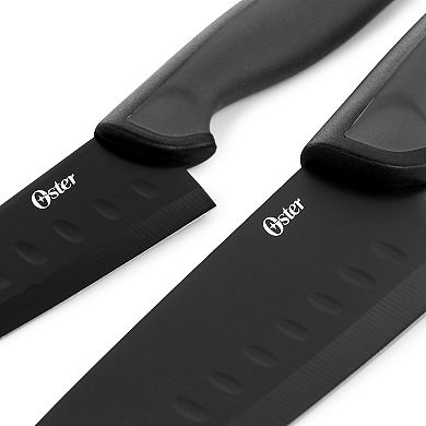 Oster Slice Craft 2 Piece Stainless Steel Santoku Knife Set in Black