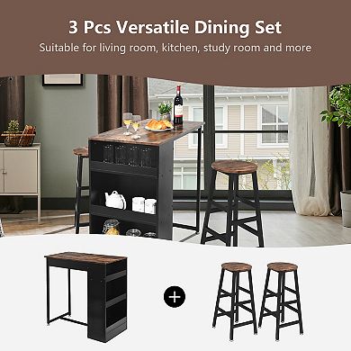 3 Pieces Bar Table Set with Storage