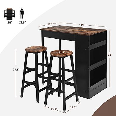 3 Pieces Bar Table Set with Storage