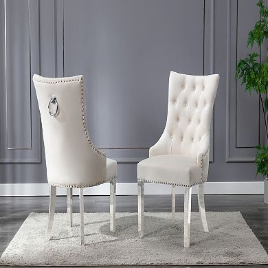 Best Quality Furniture Velvet Upholstered Dining Side Chair with Stainless Steel (Set of 2)