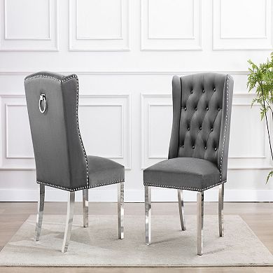 Best Quality Furniture Velvet Upholstered Dining Side Chair with Stainless Steel (Set of 2)