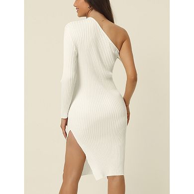 Women's One Shoulder Sloping Long Sleeve Mini Party Cocktail Dress