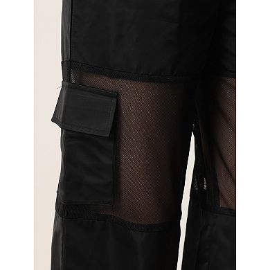 Mesh Panel Pant For Women's High Waist Sheer Sports Elastic Baggy Cargo Pants
