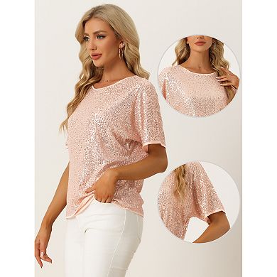 Women's Round Neck Short Sleeve Party Clubwear Blouses