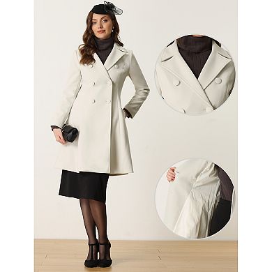 Long Winter Coat for Women's Notch Lapel Collar A-Line Double Breast Coats