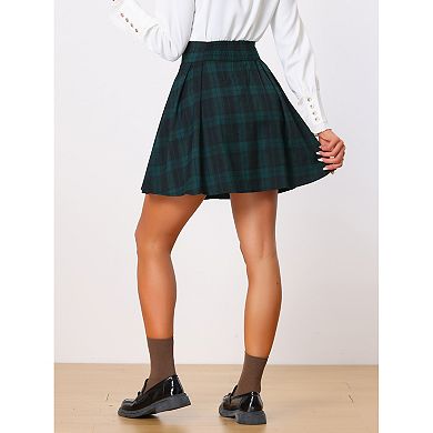 Vintage Plaid Skirt For Women's Double Breasted A-line Pleated Mini Skirts