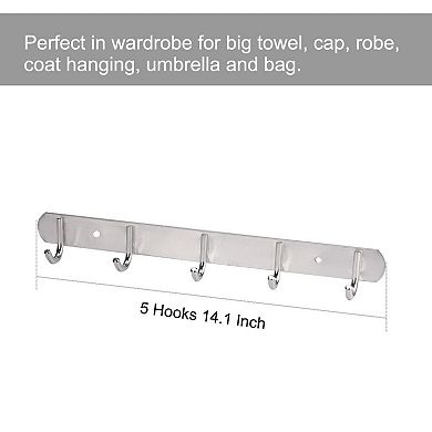 Bathroom Aluminium Alloy Wall Mounted 5 Hooks Towel Bag Rack