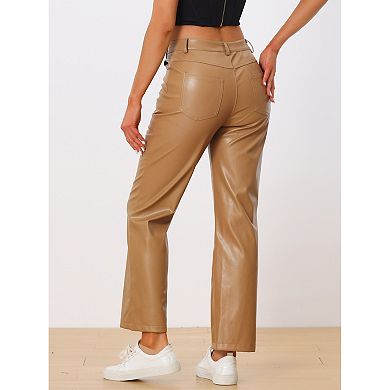 Faux Leather Pants For Women's High Waist Straight Leg Casual Pu Punk Trousers