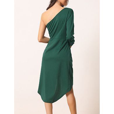 Women's One Shoulder Sloping Sleeveless High Low Hem Midi Party Cocktail Dress