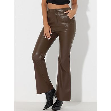 Faux Leather Flared Pants For Women's High Waist Bell Bottom Pu Trousers