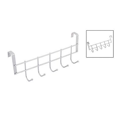 Household Bathroom Metal 5 Hooks Towel Clothing Belt Hanger Hook Silver Tone