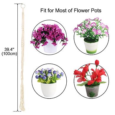 Macrame Knotted Flower Plant Hanger Handmade Braided Rope 39.4 Inch Length 2 Pcs