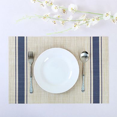 Heat Resistant Non-skid PVC Table Mats Placemats Begie (Blue Strip) 6 Pcs
