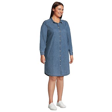 Plus Size Lands' End Chambray Button Front Knee Length Dress