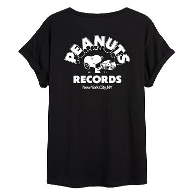 Juniors' Peanuts Snoopy Records Flowy Tee