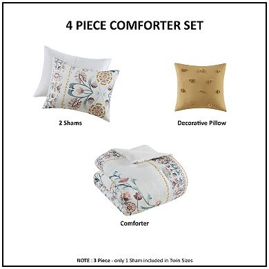 Madison Park Chloe 4-Piece Floral Comforter Set with Throw Pillow