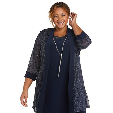 Plus Size R&M Richards 2-Piece Metallic Rib Jacket Dress