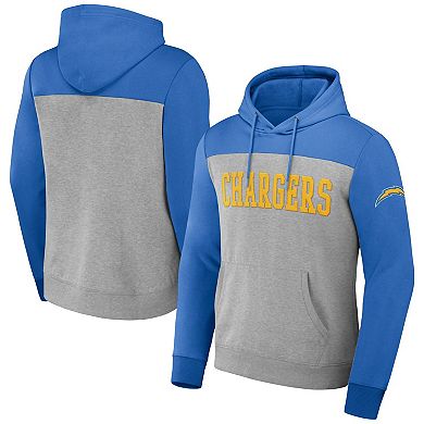 Men's NFL x Darius Rucker Collection by Fanatics Heather Gray Los Angeles Chargers Color Blocked Pullover Hoodie