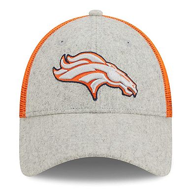 Men's New Era Heather Gray/Orange Denver Broncos Pop Trucker 9FORTY Adjustable Hat