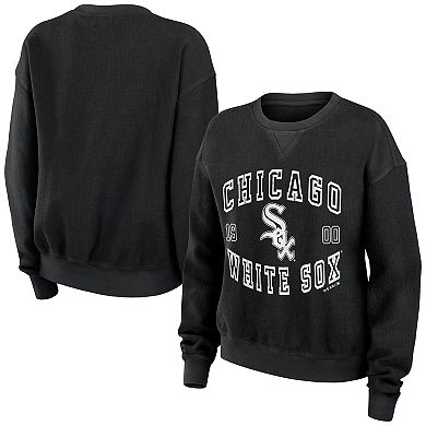 Women's WEAR by Erin Andrews Black Chicago White Sox Vintage Cord Pullover Sweatshirt