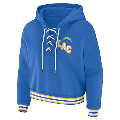 Women's WEAR by Erin Andrews Powder Blue Los Angeles Chargers Lace-Up Pullover Hoodie