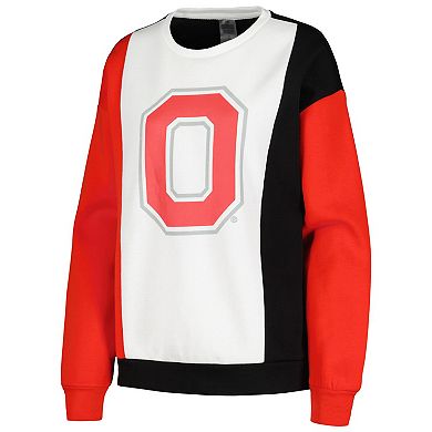 Women's Gameday Couture White/Black Ohio State Buckeyes Vertical Color-Block Pullover Sweatshirt