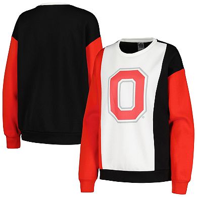 Women's Gameday Couture White/Black Ohio State Buckeyes Vertical Color-Block Pullover Sweatshirt