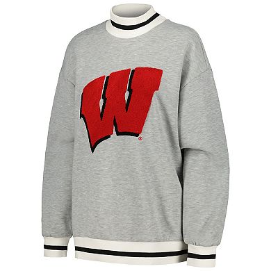 Women's Gameday Couture Ash Wisconsin Badgers In It To Win It Sporty Mock Neck Pullover Sweatshirt