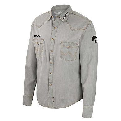 Men's Colosseum x Wrangler Gray Iowa Hawkeyes Cowboy Cut Western Full-Snap Long Sleeve Shirt
