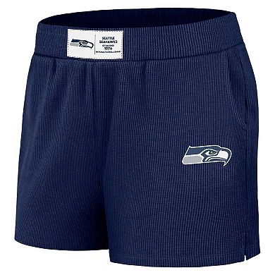 Women's WEAR by Erin Andrews Navy Seattle Seahawks Waffle Knit Long Sleeve T-Shirt & Shorts Lounge Set