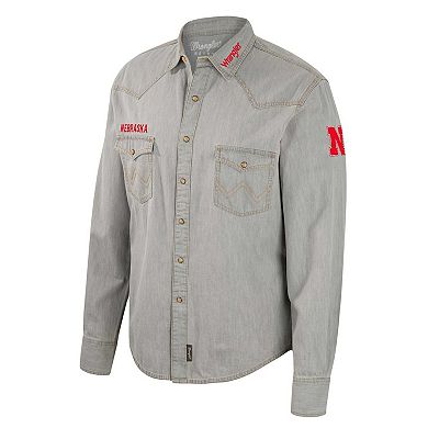 Men's Colosseum x Wrangler Gray Nebraska Huskers Cowboy Cut Western Full-Snap Long Sleeve Shirt