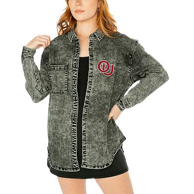 Women's Gameday Couture Charcoal Oklahoma Sooners Multi-Hit Tri-Blend Oversized Button-Up Denim Jacket