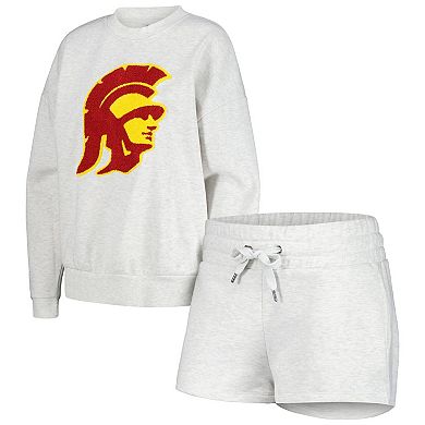 Women's Gameday Couture Ash USC Trojans Team Effort Pullover Sweatshirt & Shorts Sleep Set
