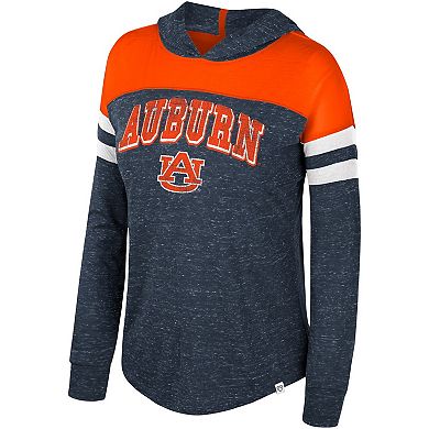 Women's Colosseum Navy Auburn Tigers Speckled Color Block Long Sleeve Hooded T-Shirt