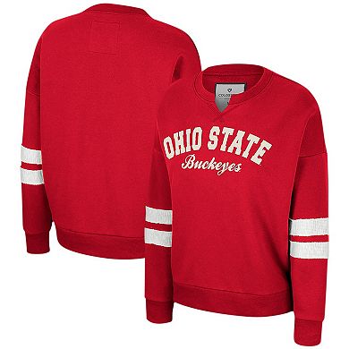 Women's Colosseum Scarlet Ohio State Buckeyes Perfect Date Notch Neck Pullover Sweatshirt