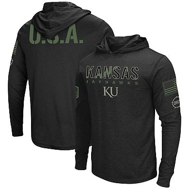 Men's Colosseum Black Kansas Jayhawks Big & Tall OHT Military Appreciation Tango Long Sleeve Hoodie T-Shirt