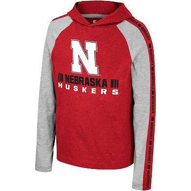 Youth Colosseum Scarlet Nebraska Huskers Ned Raglan Long Sleeve Hooded T-Shirt