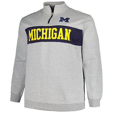 Men's Profile Heather Gray Michigan Wolverines Big & Tall Fleece Quarter-Zip Jacket