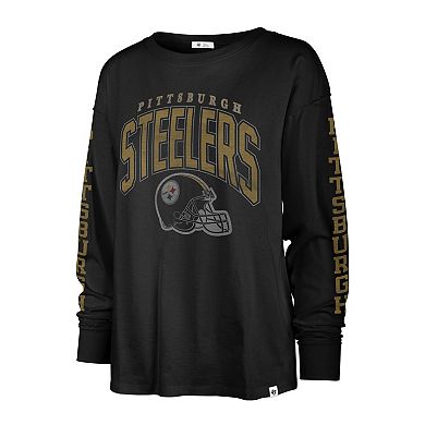 Women's '47 Black Pittsburgh Steelers Tom Cat Long Sleeve T-Shirt