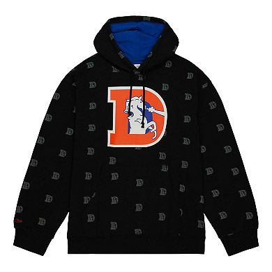 Men's Mitchell & Ness Black Denver Broncos Allover Print Fleece Pullover Hoodie