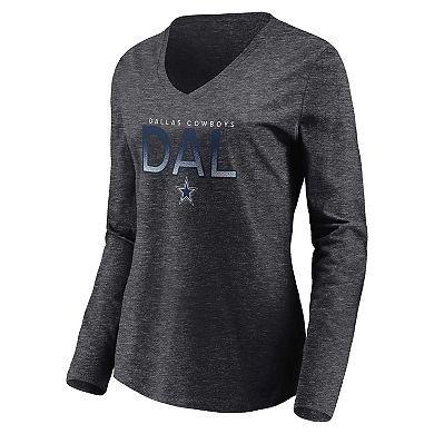 Women's Fanatics Branded Heather Charcoal Dallas Cowboys Component Long Sleeve V-Neck T-Shirt