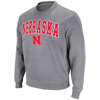 Men's Colosseum Heather Gray Nebraska Huskers Arch & Logo Pullover Sweatshirt