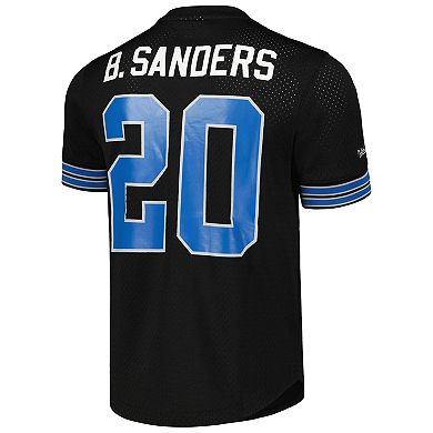Men's Mitchell & Ness Barry Sanders Black Detroit Lions Retired Player Name & Number Mesh Top