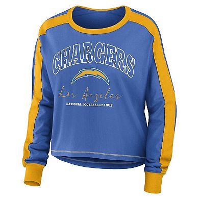 Women's WEAR by Erin Andrews Powder Blue/Gold Los Angeles Chargers Color Block Long Sleeve T-Shirt