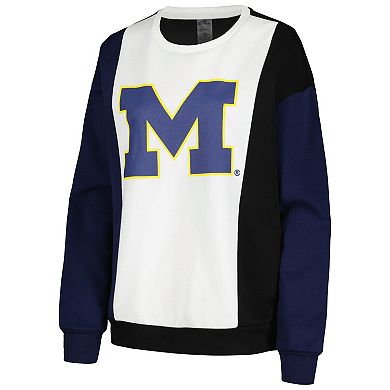 Women's Gameday Couture White/Black Michigan Wolverines Vertical Color-Block Pullover Sweatshirt
