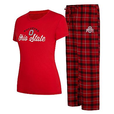 Women's Concepts Sport Scarlet/Black Ohio State Buckeyes Arctic T-Shirt & Flannel Pants Sleep Set