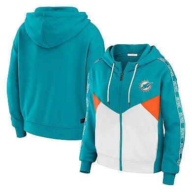 Women's WEAR by Erin Andrews Aqua/White Miami Dolphins Plus Size Color Block Full-Zip Hoodie