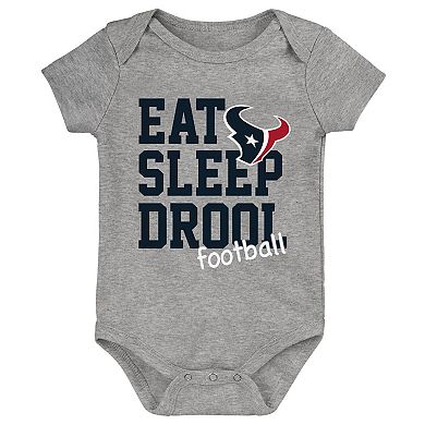 Newborn & Infant Navy/Red/Heather Gray Houston Texans Three-Pack Eat, Sleep & Drool Retro Bodysuit Set