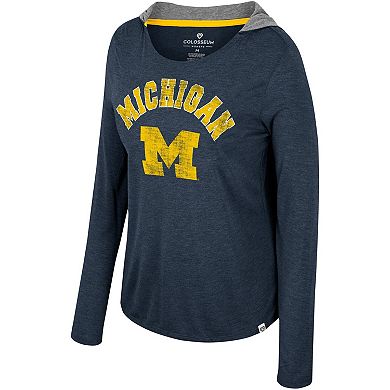Women's Colosseum  Navy Michigan Wolverines Distressed Heather Long Sleeve Hoodie T-Shirt